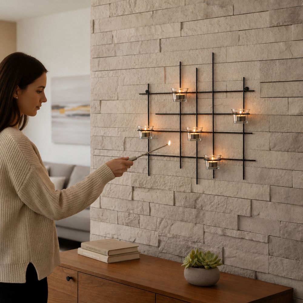 DanDiBo Kerzenhalter Wand Metall Schwarz Wandteelichthalter 50 cm 5XXL Wandkerzenhalter Kerzenhalter Teelichthalter Wandleuchter