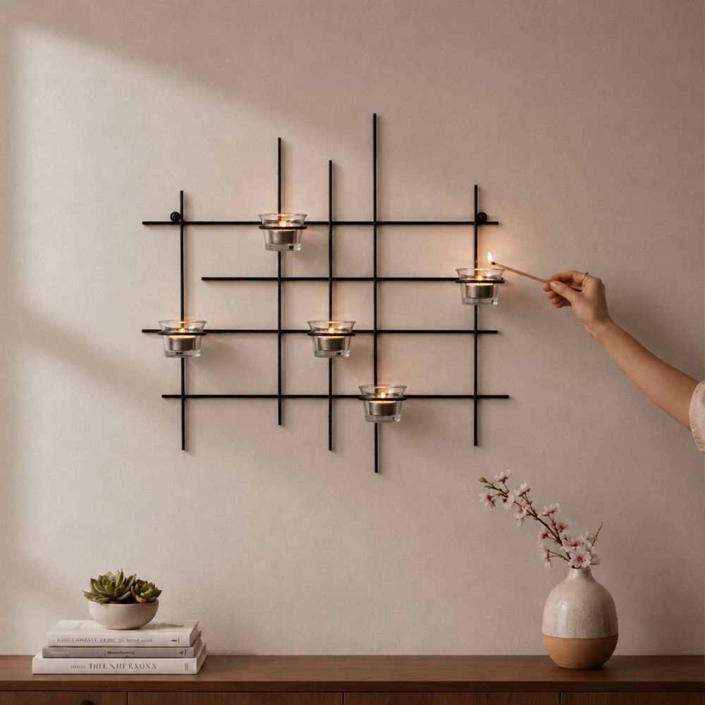 DanDiBo Kerzenhalter Wand Metall Schwarz Wandteelichthalter 50 cm 5XXL Wandkerzenhalter Kerzenhalter Teelichthalter Wandleuchter