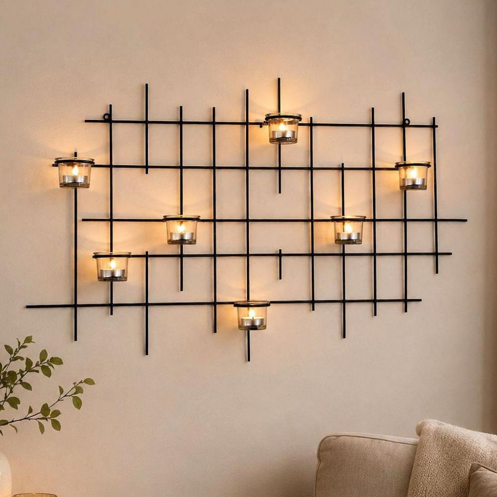 DanDiBo Metal Wall Candle Holder Black Wall Tealight Holder 83 cm 7XXL Wall Candle Holder Candle Holder Tealight Holder Wall Sconce