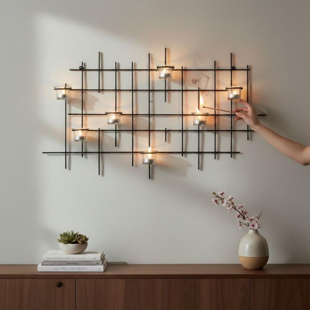 DanDiBo Metal Wall Candle Holder Black Wall Tealight Holder 83 cm 7XXL Wall Candle Holder Candle Holder Tealight Holder Wall Sconce