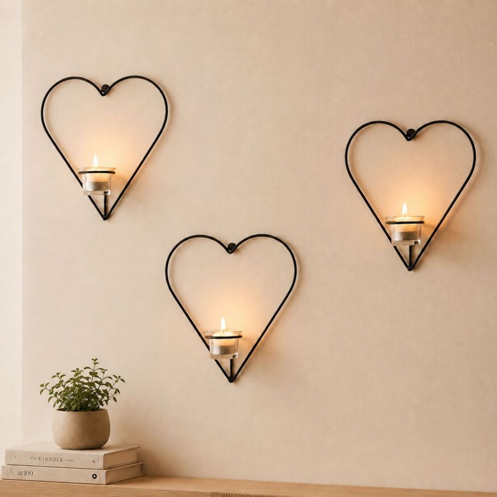DanDiBo Kerzenhalter Wand Metall Schwarz Wandteelichthalter 96765 Herz 3 er Wandkerzenhalter Kerzenhalter Teelichthalter Wandleuchter