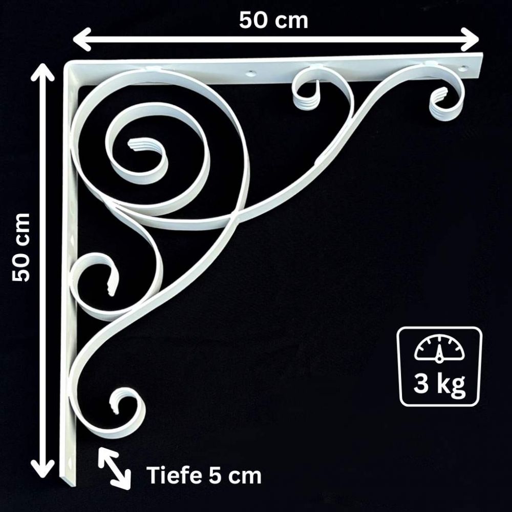 DanDiBo Konsole 50x50 cm Kopfbänder Schmiedeeisen Metall Weiß Winkelverbinder Winkelkonsole Wandkonsole Regalhalter