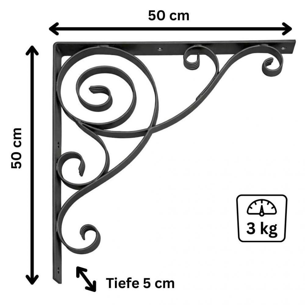 DanDiBo Konsole 50x50 cm Kopfbänder Schmiedeeisen Metall Schwarz Winkelverbinder Winkelkonsole Wandkonsole Regalhalter