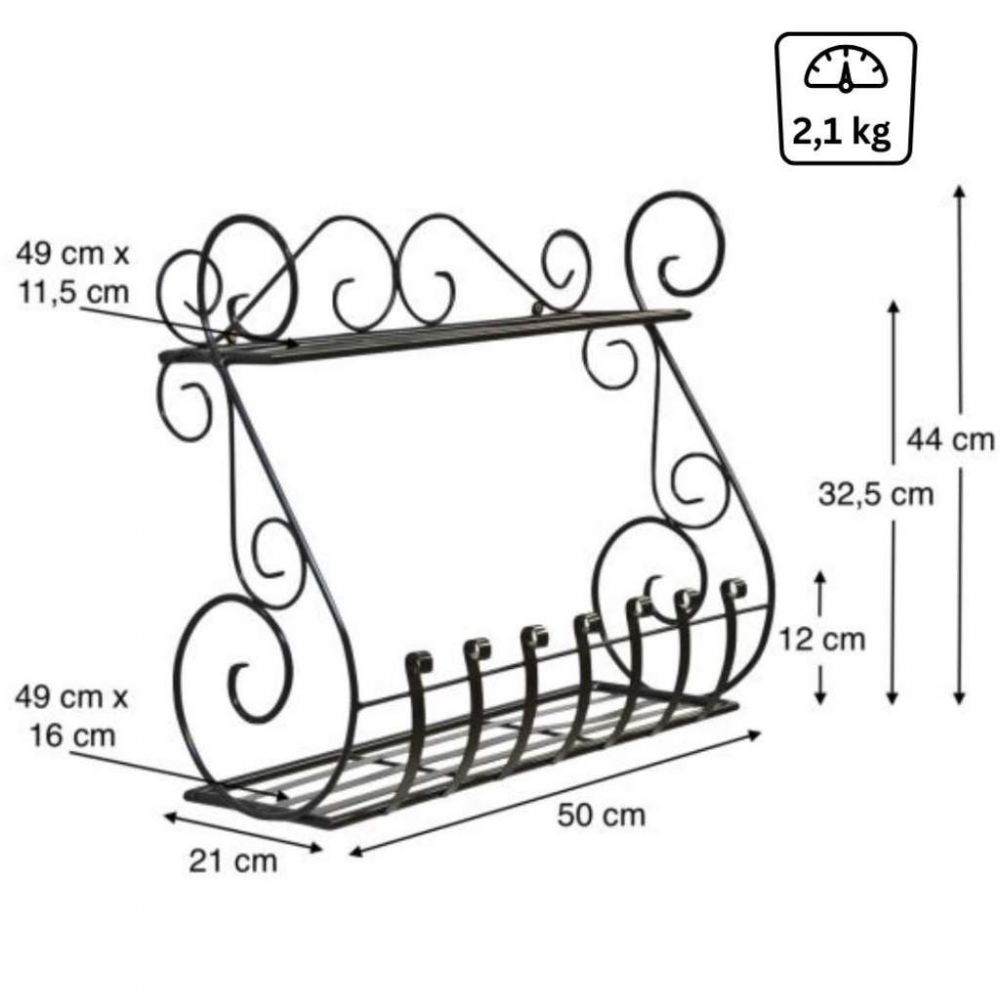 DanDiBo Kräuterregal Kücheregal Balkonregal Wand Metall Schwarz Sebino 50 cm Wandregal Blumenregal Pflanzenhalter Wandblumenhalter Küche Balkon