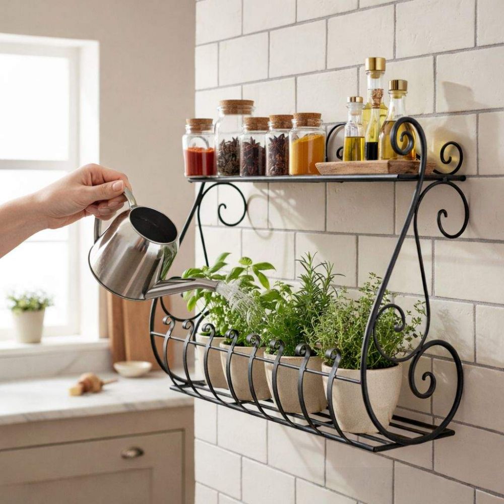 DanDiBo Kräuterregal Kücheregal Balkonregal Wand Metall Schwarz Sebino 50 cm Wandregal Blumenregal Pflanzenhalter Wandblumenhalter Küche Balkon