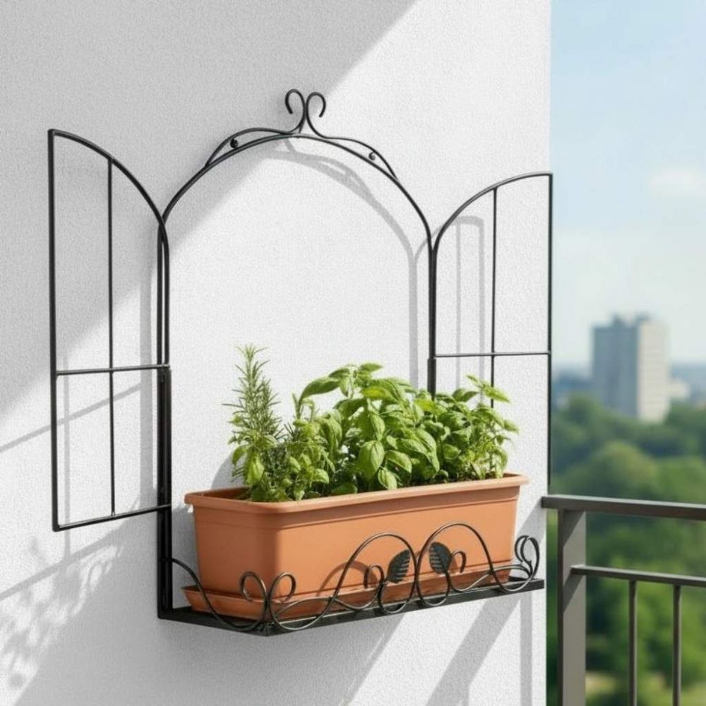 DanDiBo Kräuterregal Outdoor Balkon Wand Wandregal Wetterfest Schwarz Metall 50 cm Hängend Balkonregal Gewürzregal Pflazenregal Wandkorb