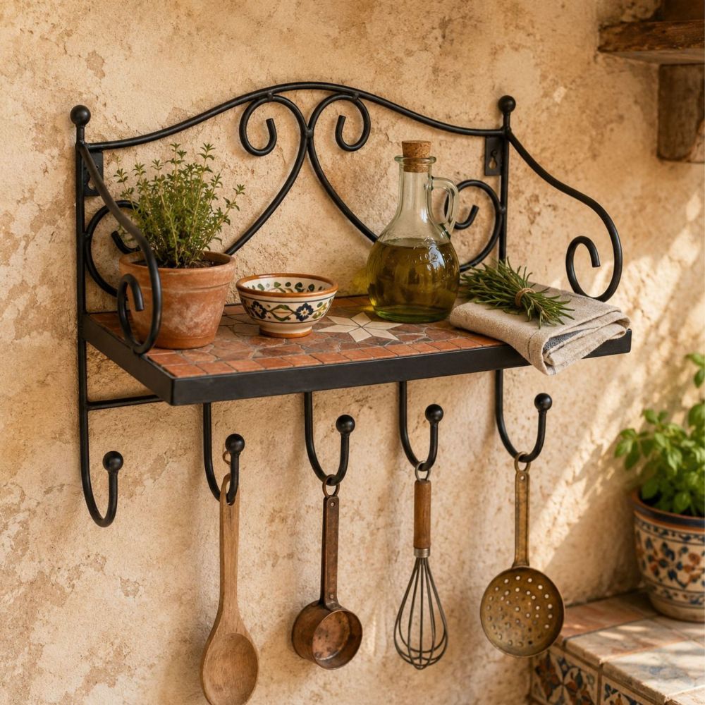 DanDiBo Küchenregal Wand Hängeregal Metall 40cm Mosaik 050550 Wandregal Küche Regal Küchenwandregal mit Haken