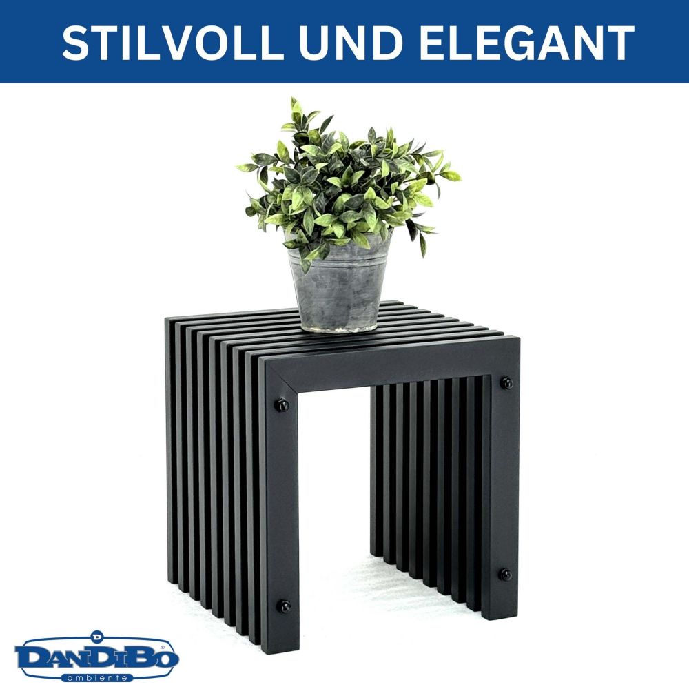 DanDiBo Lamellenhocker Hocker Metall Schwarz Eckig BASE Massiv 32 cm Modern Beistelltisch Lamellen