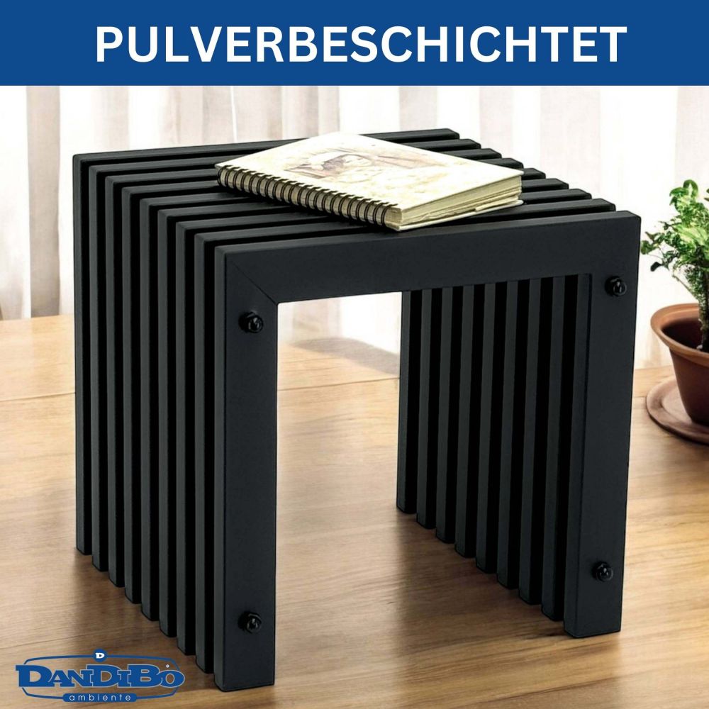 DanDiBo Lamellenhocker Hocker Metall Schwarz Eckig BASE Massiv 32 cm Modern Beistelltisch Lamellen