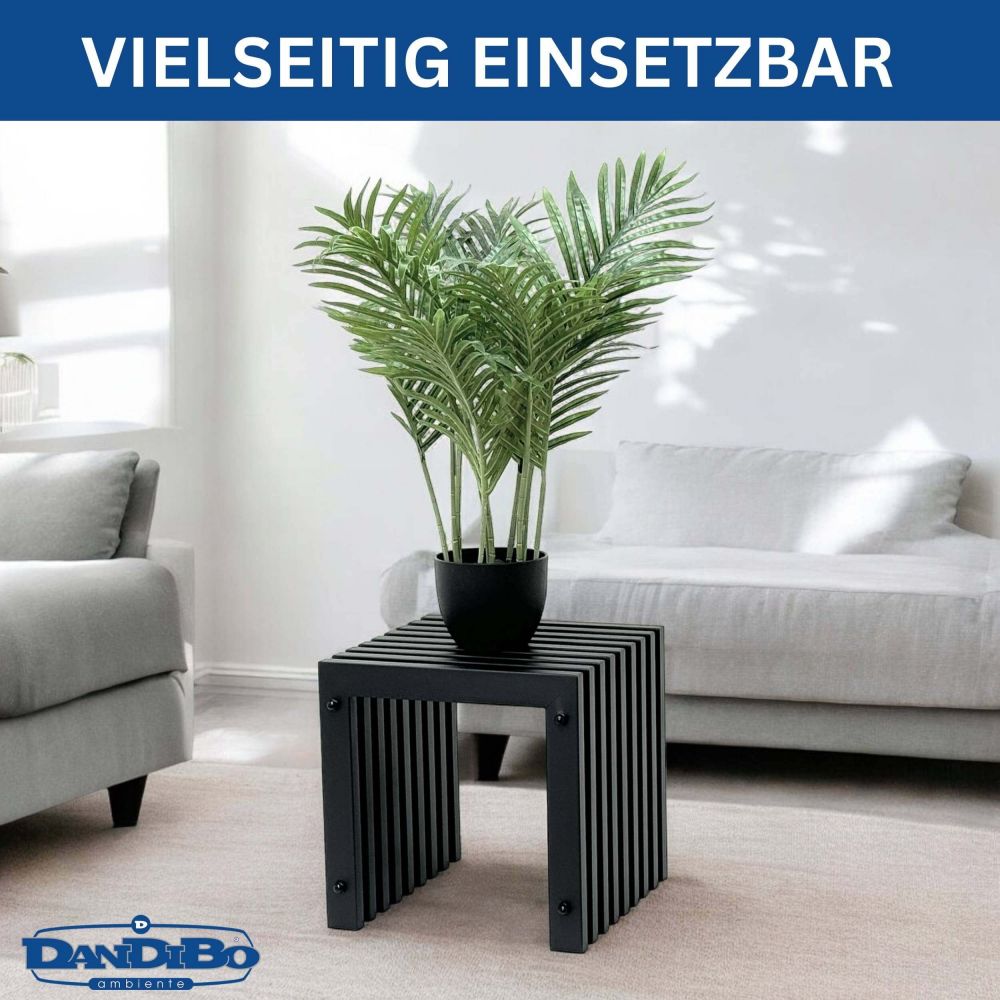 DanDiBo Lamellenhocker Hocker Metall Schwarz Eckig BASE Massiv 32 cm Modern Beistelltisch Lamellen
