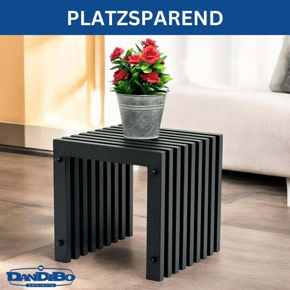 DanDiBo Lamellenhocker Hocker Metall Schwarz Eckig BASE Massiv 32 cm Modern Beistelltisch Lamellen