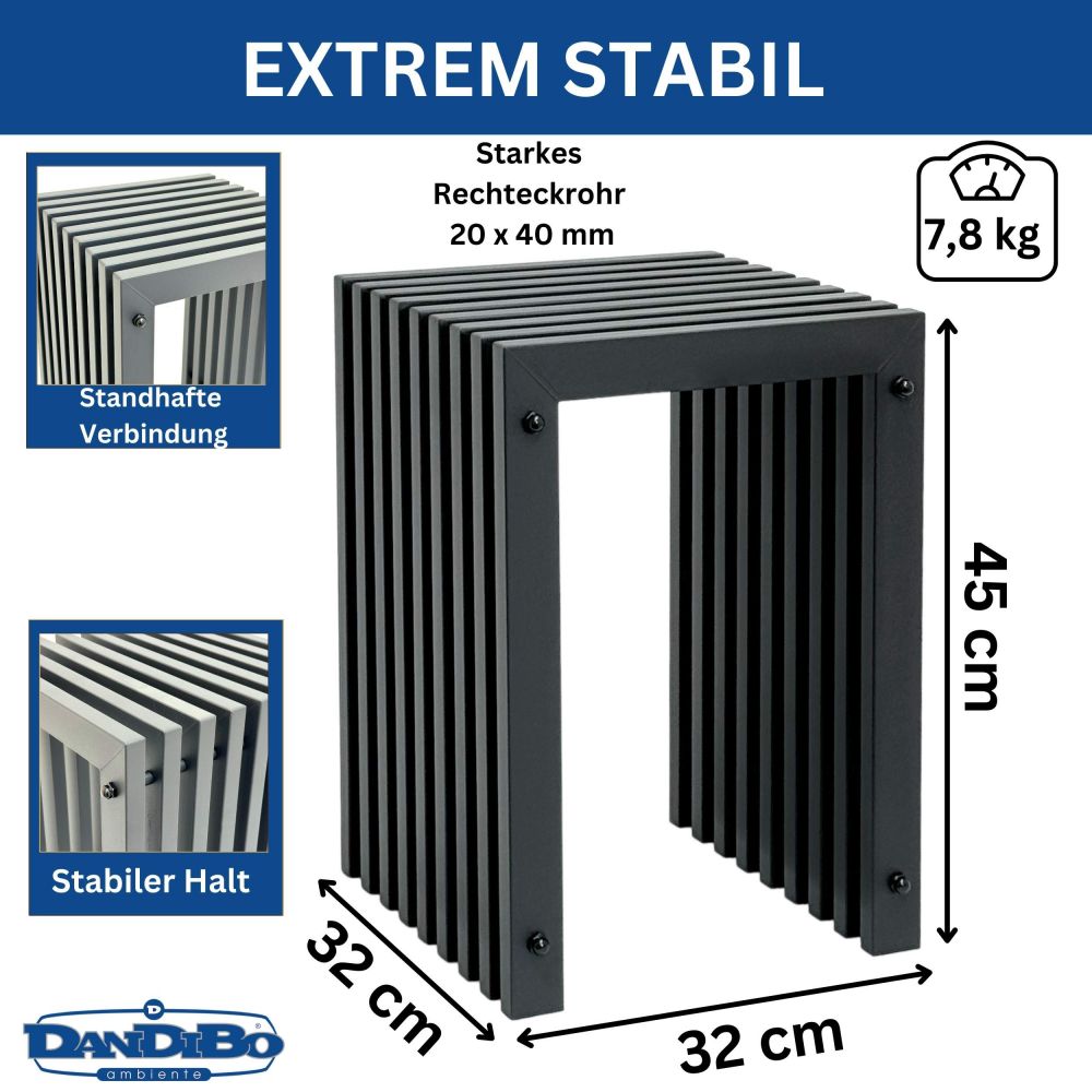 DanDiBo Slatted stool Stool Metal Black Square BASE Solid 45 cm Modern Side table Slats