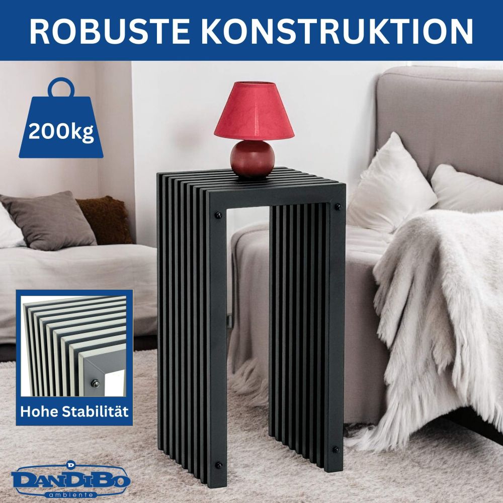 DanDiBo Lamellenhocker Hocker Metall Schwarz Eckig BASE Massiv 65 cm Modern Beistelltisch Lamellen