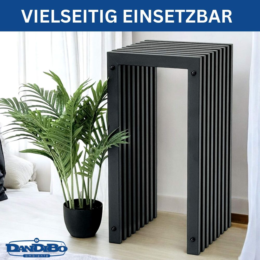 DanDiBo Lamellenhocker Hocker Metall Schwarz Eckig BASE Massiv 65 cm Modern Beistelltisch Lamellen
