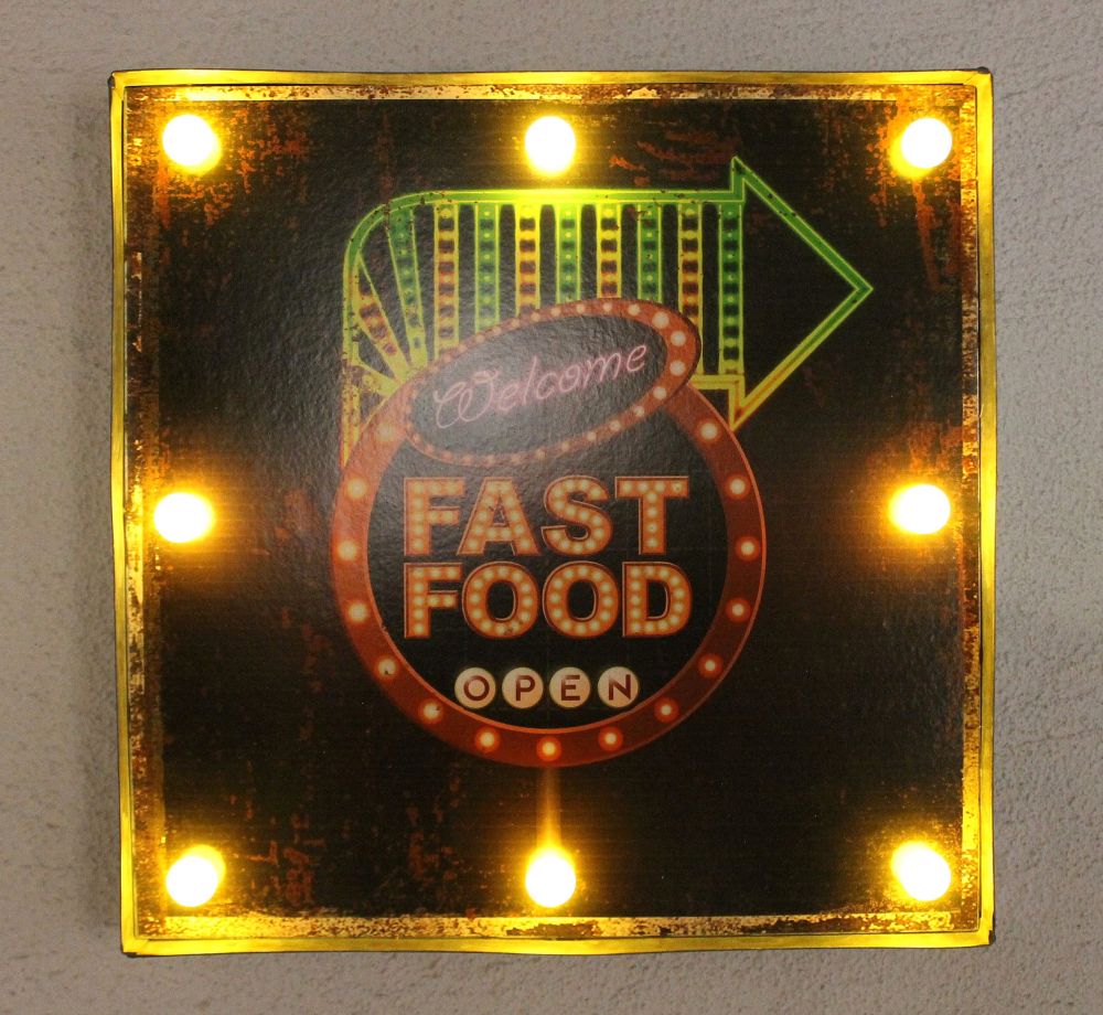 Leuchtschild 237681 FAST FOOD Wandschild LED Schild aus Metall 40 cm  Display-DanDiBo