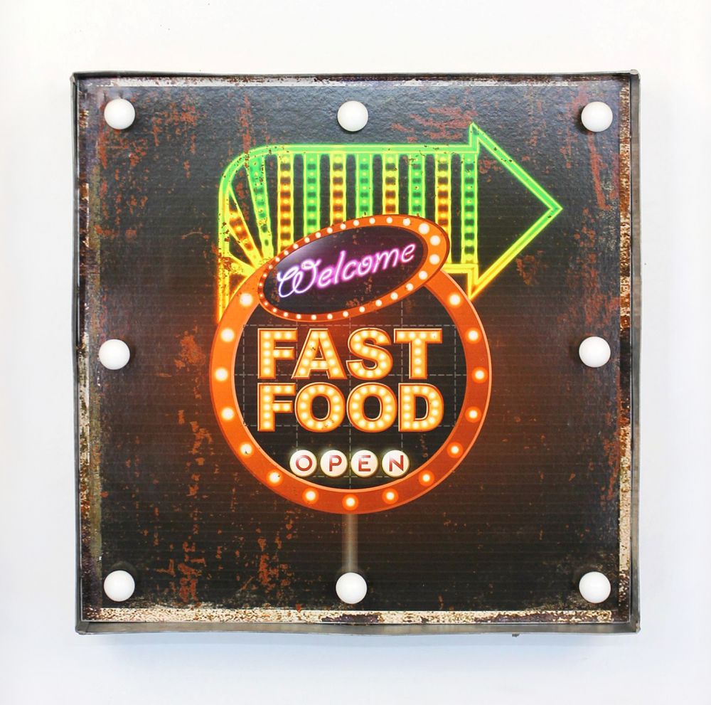 Leuchtschild 237681 FAST FOOD Wandschild LED Schild aus Metall 40