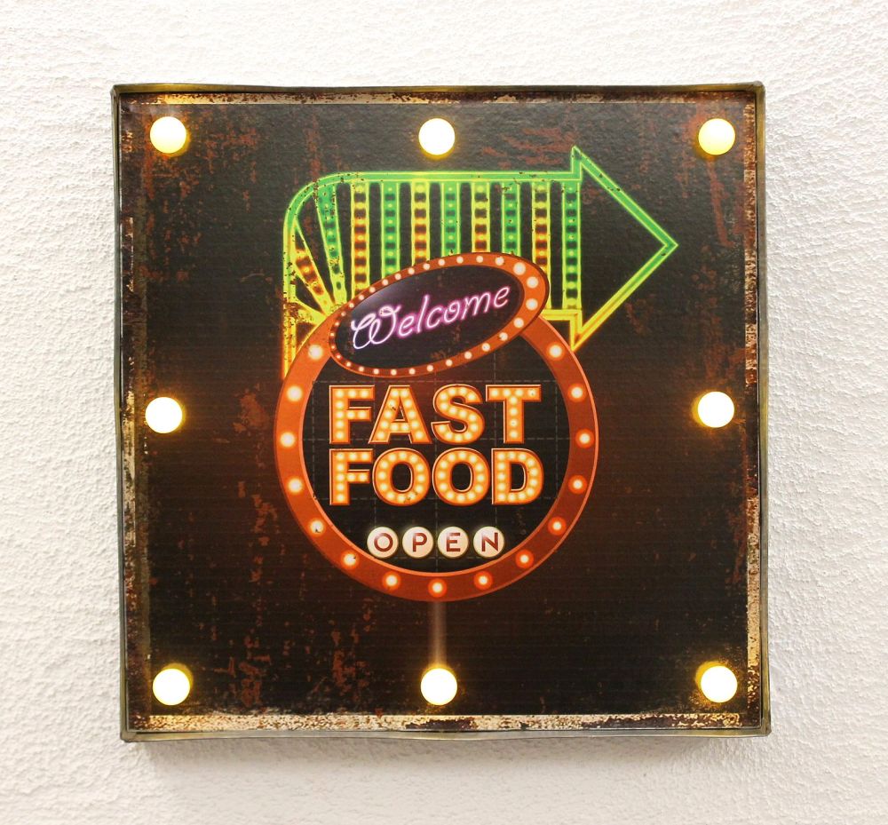 Leuchtschild 237681 FAST FOOD Wandschild LED Schild aus Metall 40