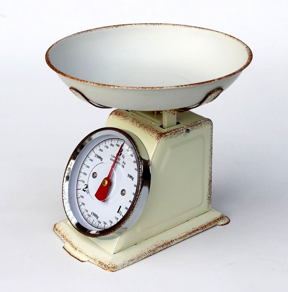 DanDiBo Küchenwaage Analog Retro Mechanisch mit Schüssel bis 3kg Vintage Beige Tara Funktion