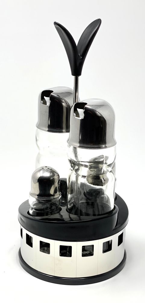 Menage Essig und Öl Spender Glas Salz Pfeffer Set Edelstahl 209 Silber Glas Ölspender