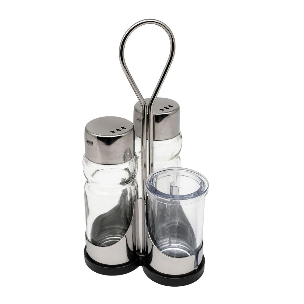 DanDiBo Menage Salz und Pfefferstreuer Set Zahnstocher Salzstreuer Pfeffestreuer Klein Edelstahl Glas
