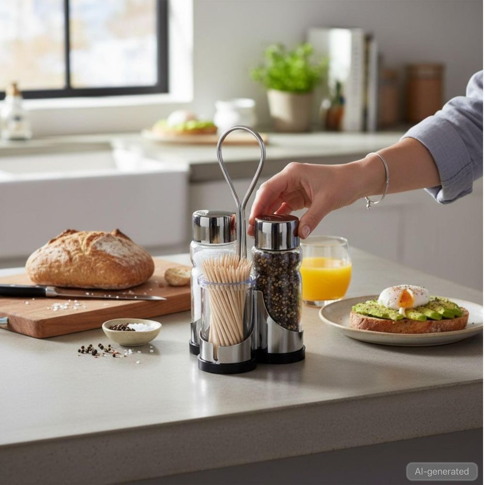 DanDiBo Menage Salz und Pfefferstreuer Set Zahnstocher Salzstreuer Pfeffestreuer Klein Edelstahl Glas