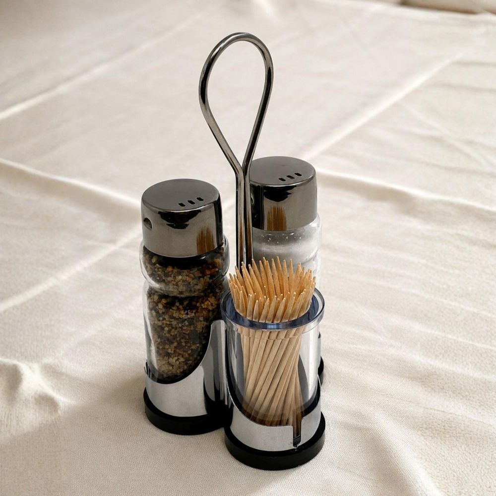 DanDiBo Menage Salz und Pfefferstreuer Set Zahnstocher Salzstreuer Pfeffestreuer Klein Edelstahl Glas