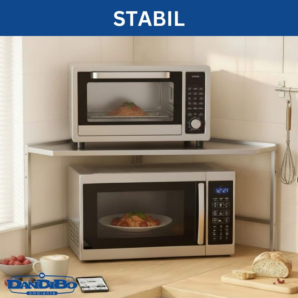 DanDiBo Mikrowellenregal Eckregal Küche Stehend Arbeitsplatte 72x72 cm Edelstahl 2 Stufig 96690 Mikrowellen Regal Küchenregal Microwave Shelf