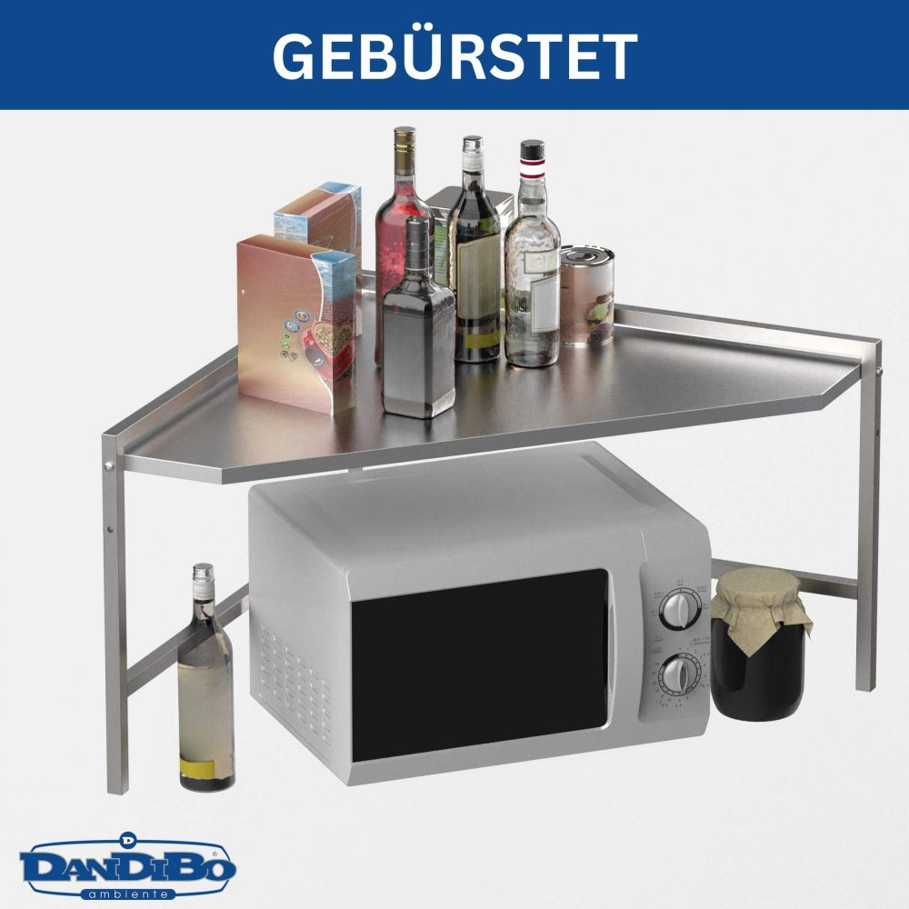 DanDiBo Mikrowellenregal Eckregal Küche Stehend Arbeitsplatte 72x72 cm Edelstahl 2 Stufig 96690 Mikrowellen Regal Küchenregal Microwave Shelf