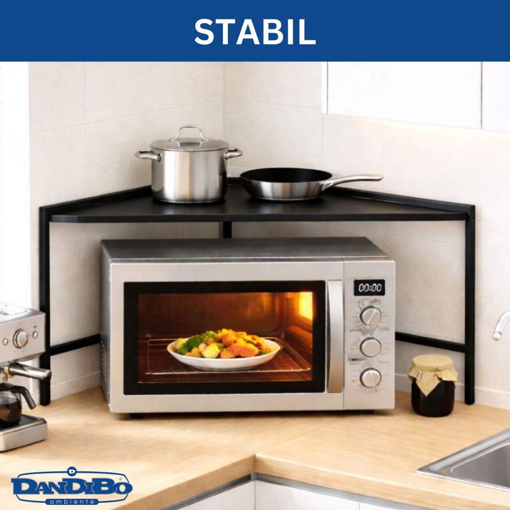 DanDiBo Mikrowellenregal Eckregal Küche Stehend Arbeitsplatte 72x72 cm Schwarz 2 Stufig 96688 Mikrowellen Regal Küchenregal Microwave Shelf