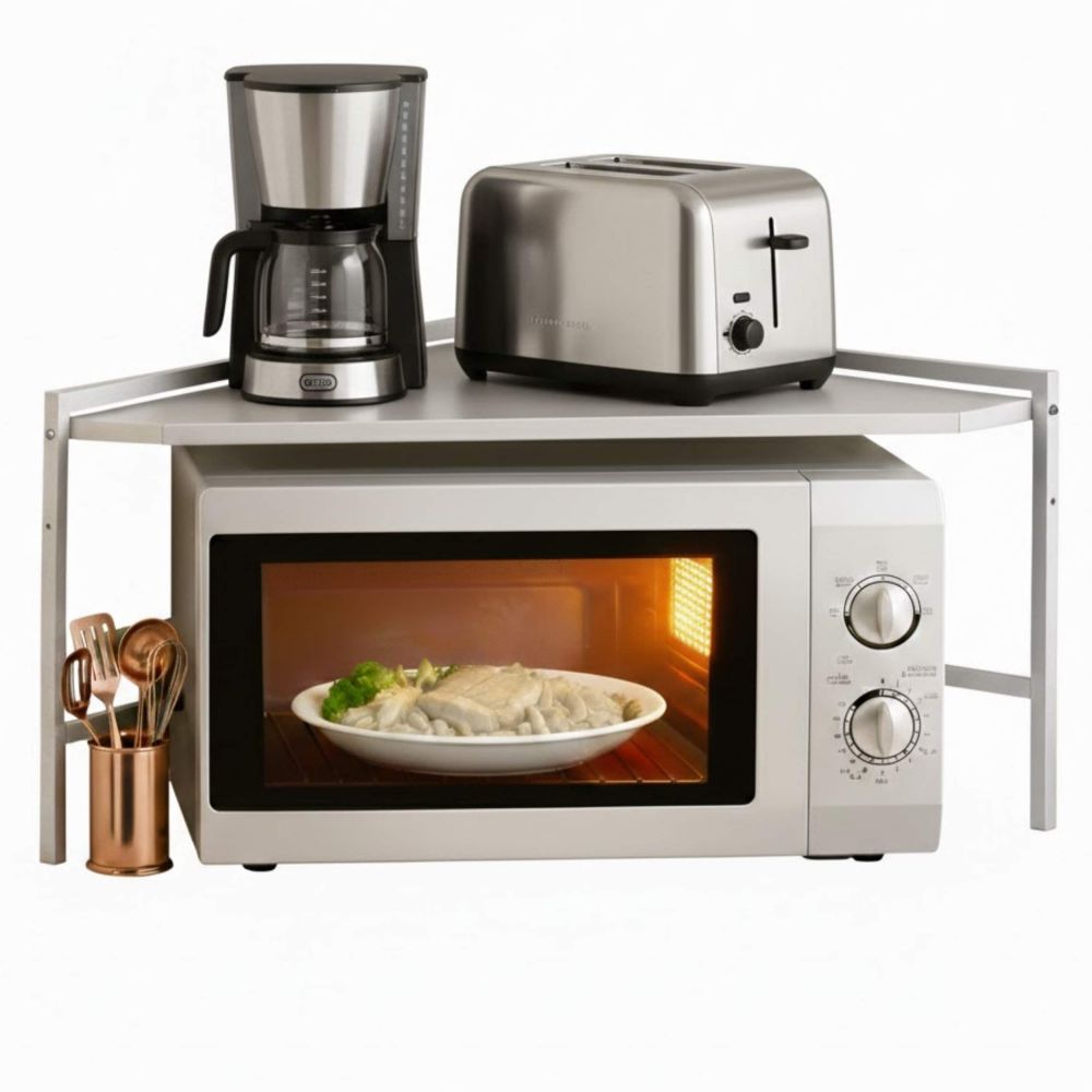 DanDiBo Mikrowellenregal Eckregal Küche Stehend Arbeitsplatte 72x72 cm Weiß 2 Stufig 96689 Mikrowellen Regal Küchenregal Microwave Shelf