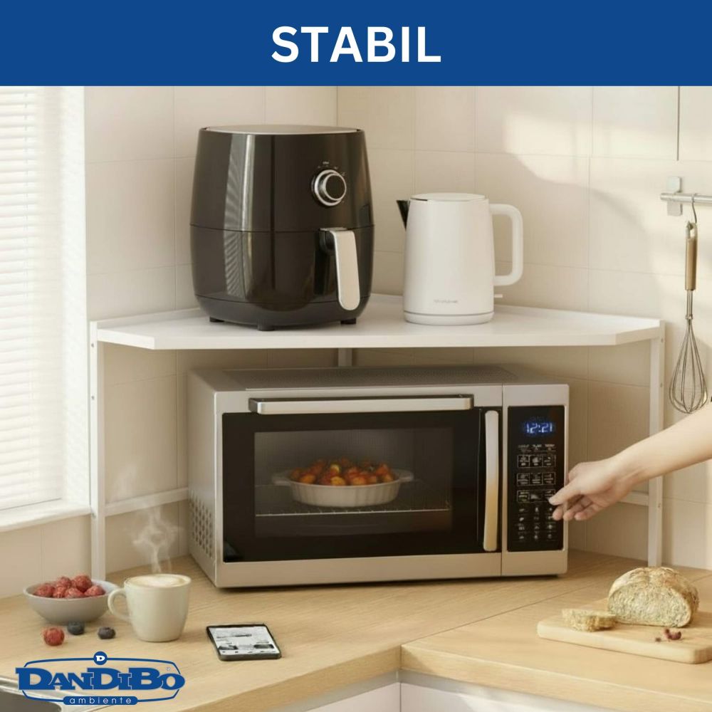 DanDiBo Mikrowellenregal Eckregal Küche Stehend Arbeitsplatte 72x72 cm Weiß 2 Stufig 96689 Mikrowellen Regal Küchenregal Microwave Shelf