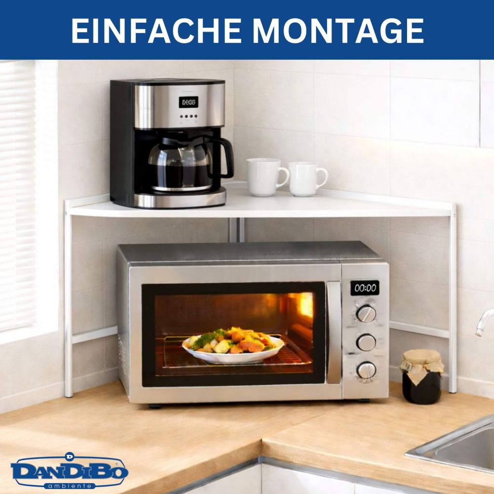 DanDiBo Mikrowellenregal Eckregal Küche Stehend Arbeitsplatte 72x72 cm Weiß 2 Stufig 96689 Mikrowellen Regal Küchenregal Microwave Shelf