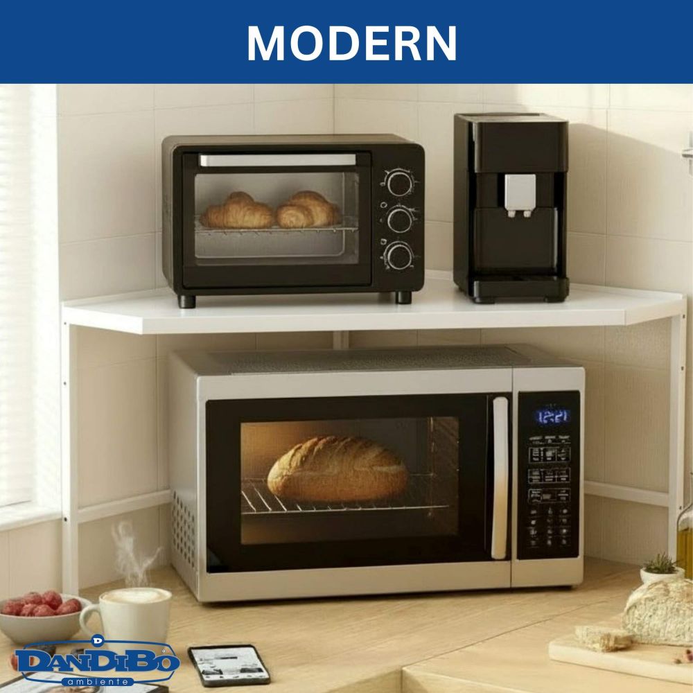 DanDiBo Mikrowellenregal Eckregal Küche Stehend Arbeitsplatte 72x72 cm Weiß 2 Stufig 96689 Mikrowellen Regal Küchenregal Microwave Shelf