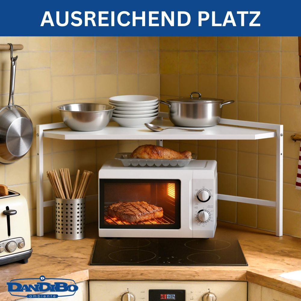 DanDiBo Mikrowellenregal Eckregal Küche Stehend Arbeitsplatte 72x72 cm Weiß 2 Stufig 96689 Mikrowellen Regal Küchenregal Microwave Shelf