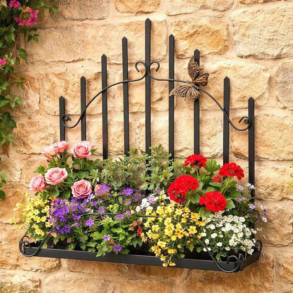 DanDiBo Plant Holder Wall Flower Holder Pot Holder Black Metal 50 cm Hanging Wall Basket 96237 Plant Shelf Flower Shelf Wall Shelf