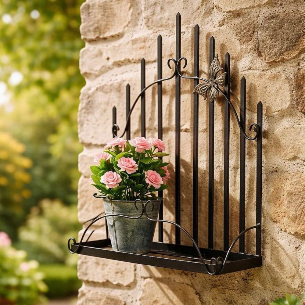 DanDiBo Plant Holder Wall Flower Holder Pot Holder Black Metal 50 cm Hanging Wall Basket 96237 Plant Shelf Flower Shelf Wall Shelf