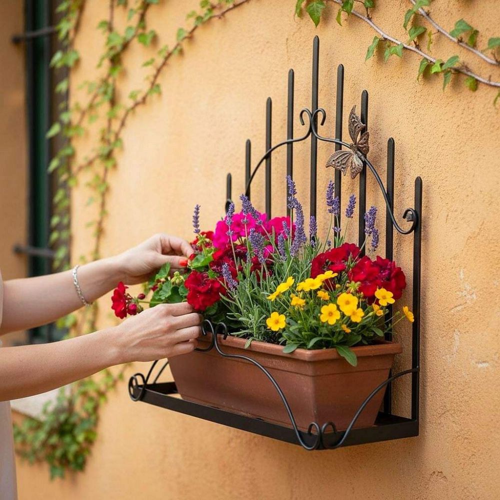 DanDiBo Plant Holder Wall Flower Holder Pot Holder Black Metal 50 cm Hanging Wall Basket 96237 Plant Shelf Flower Shelf Wall Shelf