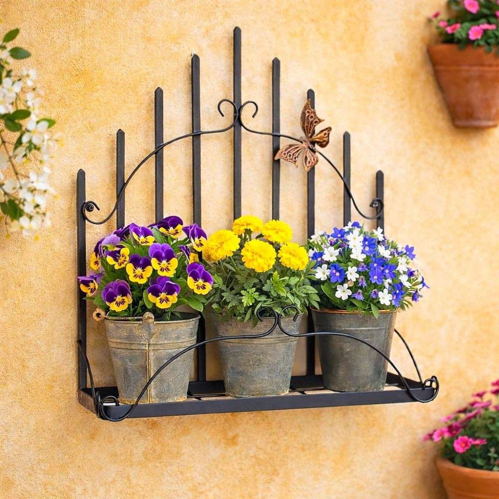 DanDiBo Plant Holder Wall Flower Holder Pot Holder Black Metal 50 cm Hanging Wall Basket 96237 Plant Shelf Flower Shelf Wall Shelf