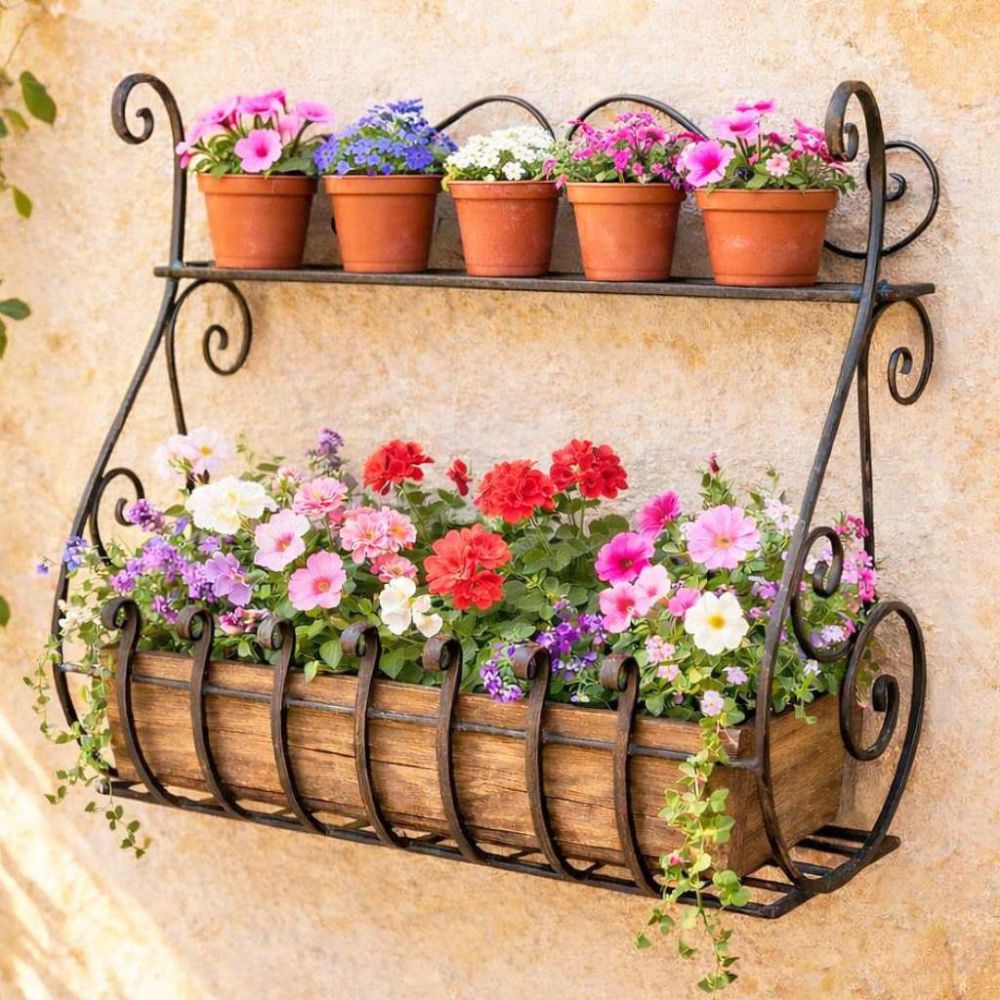 DanDiBo Plant Holder Wall Flower Holder Pot Holder Black Metal 50 cm Hanging Wall Basket Sebino Plant Shelf Flower Shelf Wall Shelf
