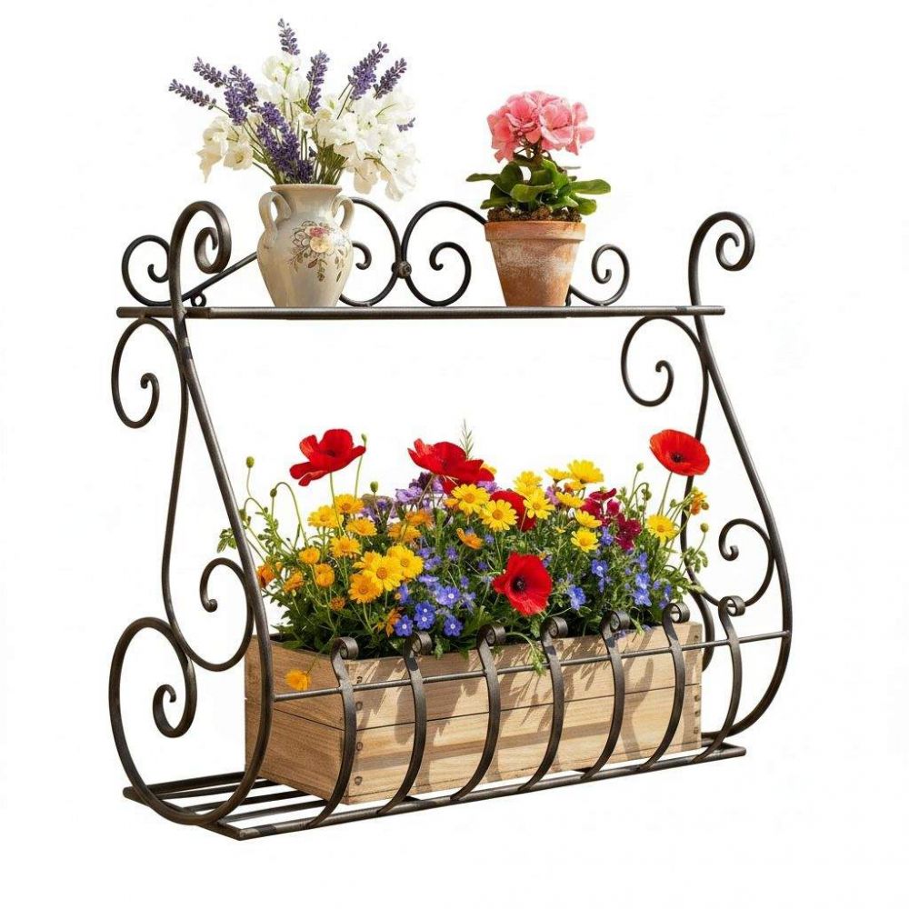DanDiBo Plant Holder Wall Flower Holder Pot Holder Black Metal 50 cm Hanging Wall Basket Sebino Plant Shelf Flower Shelf Wall Shelf