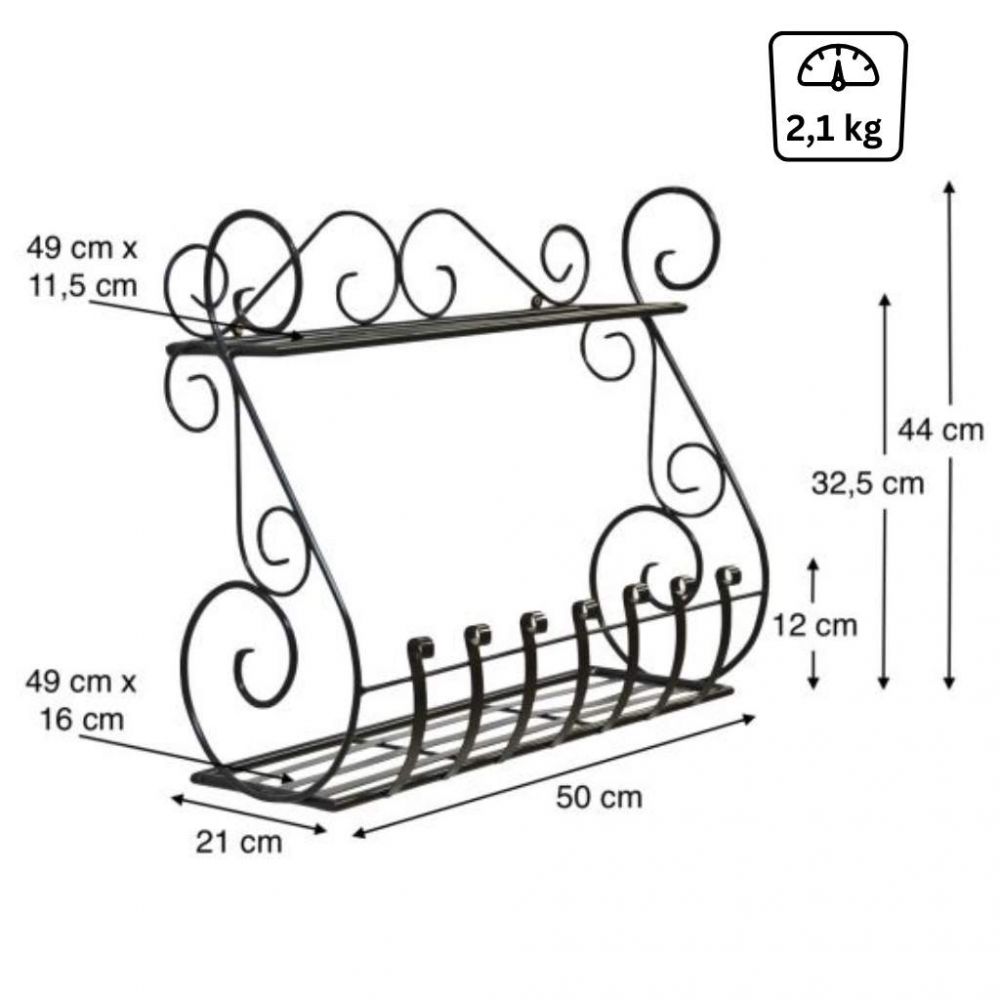 DanDiBo Plant Holder Wall Flower Holder Pot Holder Black Metal 50 cm Hanging Wall Basket Sebino Plant Shelf Flower Shelf Wall Shelf