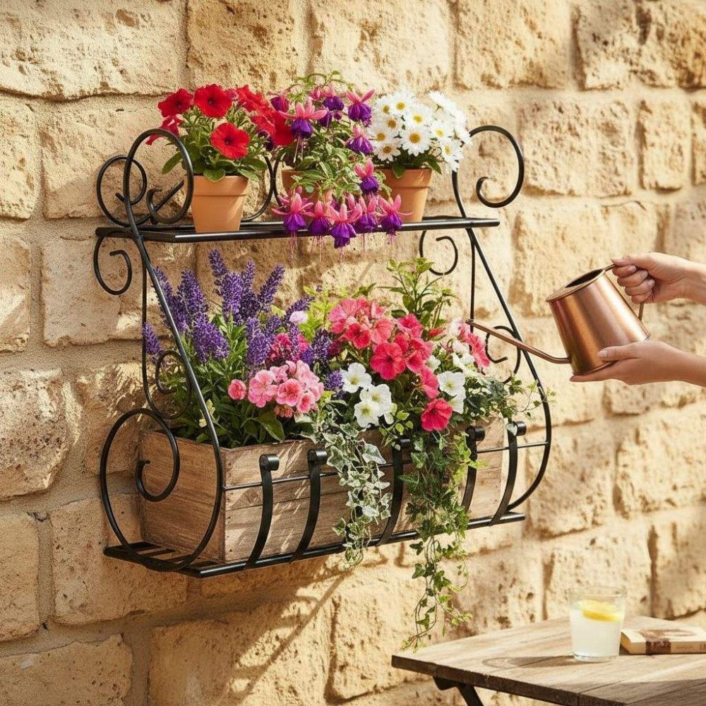 DanDiBo Plant Holder Wall Flower Holder Pot Holder Black Metal 50 cm Hanging Wall Basket Sebino Plant Shelf Flower Shelf Wall Shelf