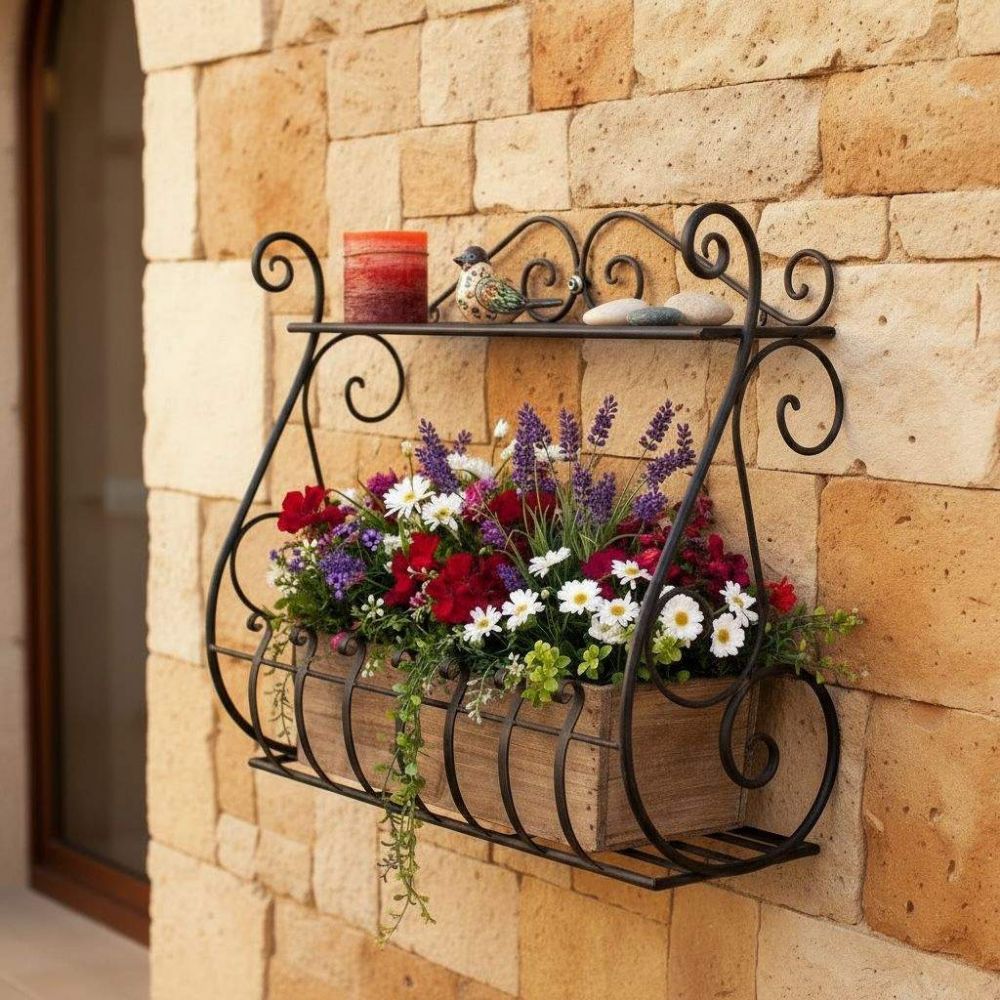 DanDiBo Plant Holder Wall Flower Holder Pot Holder Black Metal 50 cm Hanging Wall Basket Sebino Plant Shelf Flower Shelf Wall Shelf