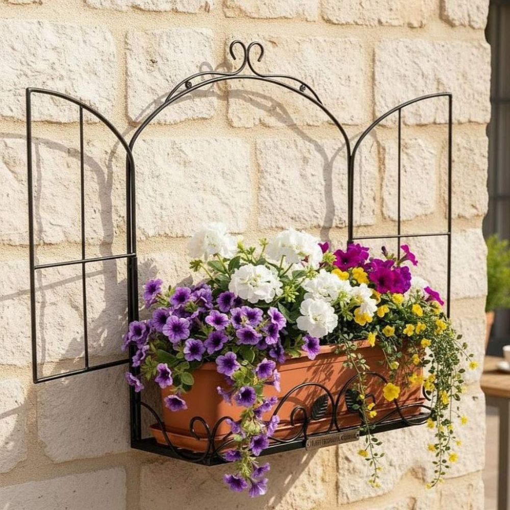 DanDiBo Plant Holder Wall Flower Holder Window Black Metal 50 cm Hanging Pot Holder Flower Stand Plant Shelf Wall Shelf
