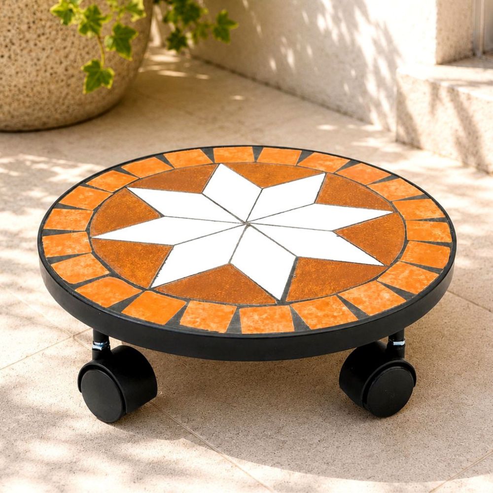 DanDiBo Pflanzenroller Outdoor Wetterfest Rund 30cm Mosaik Merano 12025 Blumenroller Blumenständer Planzenständer