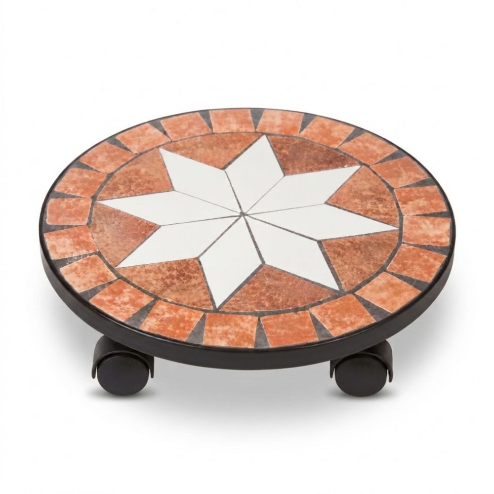 DanDiBo Pflanzenroller Outdoor Wetterfest Rund 30cm Mosaik Merano 12025 Blumenroller Blumenständer Planzenständer
