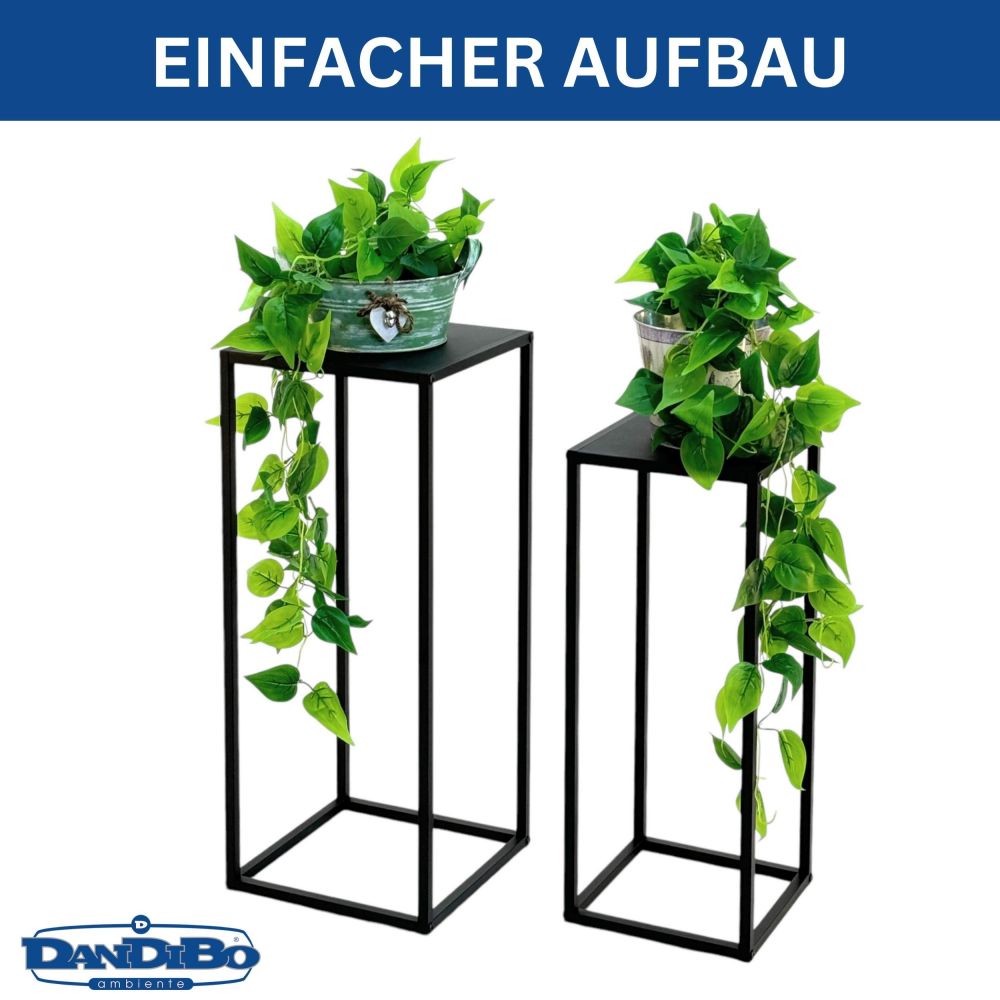 DanDiBo Pflanzenständer Metall Schwarz Eckig 2er Set 96574 Beistelltisch Blumenhocker Blumenständer Blumensäule Design Modern Pflanzenhocker