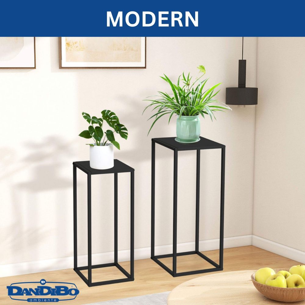 DanDiBo Pflanzenständer Metall Schwarz Eckig 2er Set 96574 Beistelltisch Blumenhocker Blumenständer Blumensäule Design Modern Pflanzenhocker