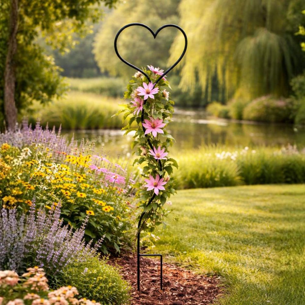 DanDiBo Rankhilfe Kletterhilfe Metall 150 cm Bodenstecker Herz Gartenstecker Rankgitter Kletterpflanzen Blumenhalter Ranksäule Garten Blumen Herzstecker