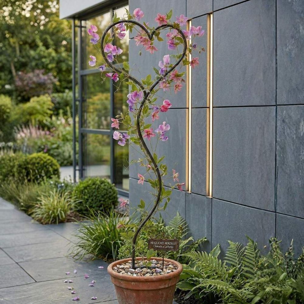 DanDiBo Plant Support Climbing Trellis Metal 150 cm Ground Spike Heart Garden Stake Trellis Climbing Plants Flower Holder Garden Heart Stake